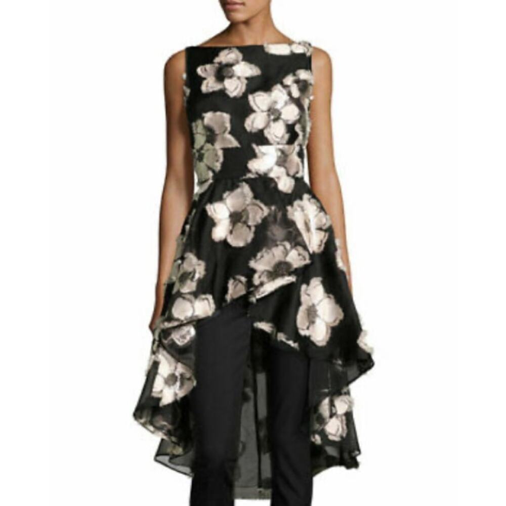 Lela rose floral‎ appliqué asymmetrical peplum top